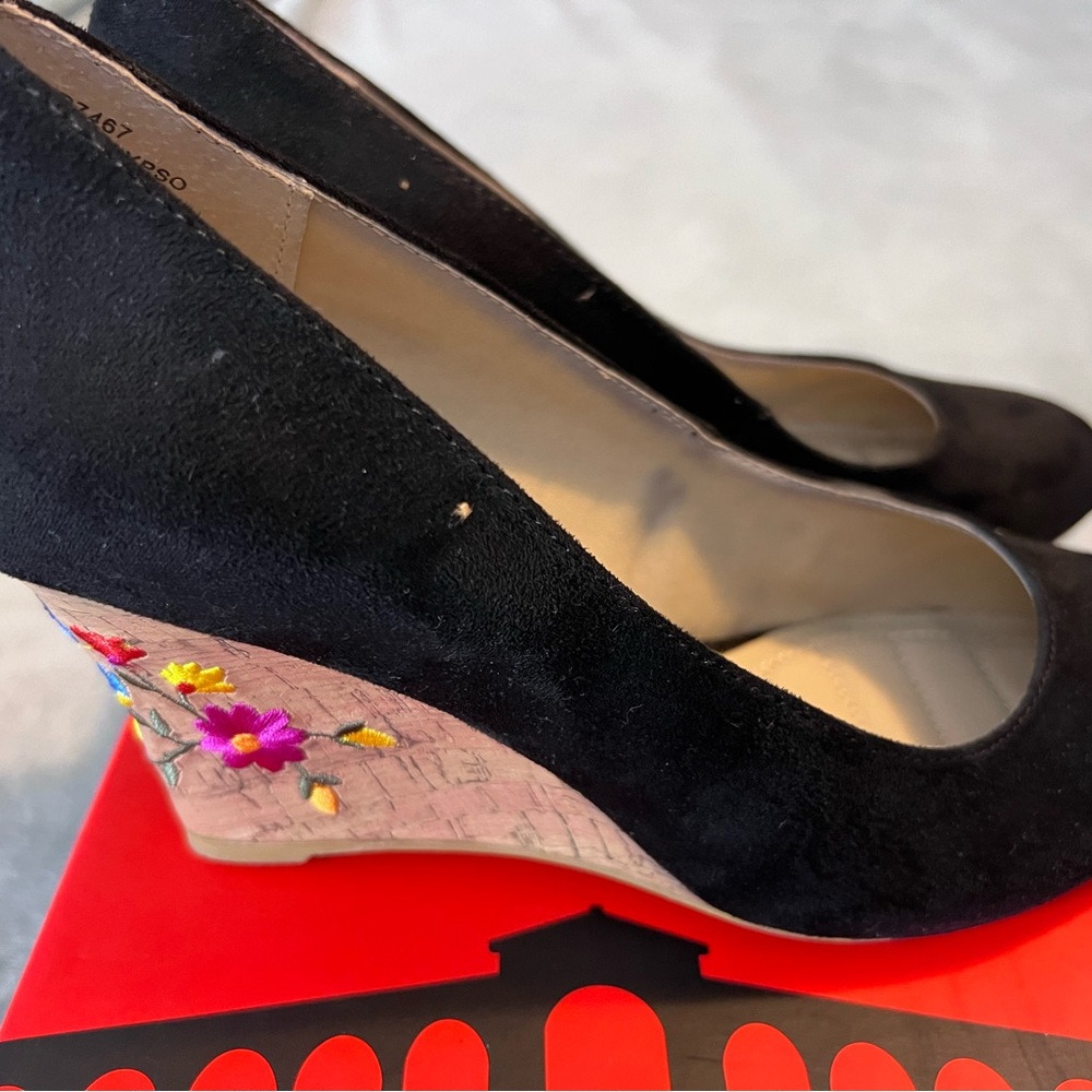 Black suede wedges